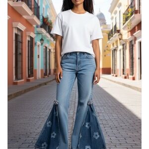 No Boundaries Denim Floral Flare Jeans